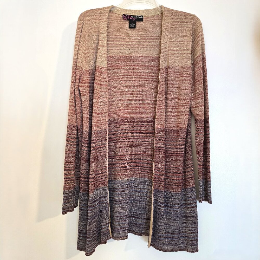 Peck & Peck Metallic Ombre Longline Open Front LS Cardigan